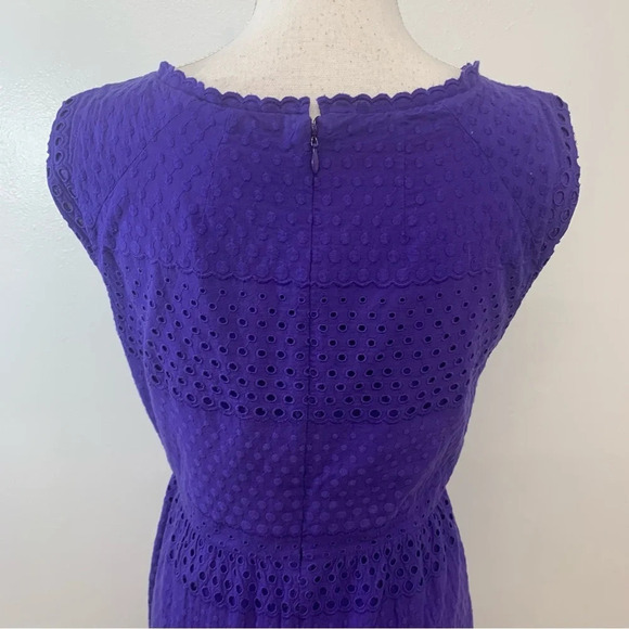 J Crew Dress Size 4 Purple Eyelet  Knee Length Sleeveless Sheath Pockets Cotton - Picture 7 of 14